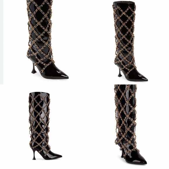 Jeffrey Campbell black patent gold Chanel chain boots size 7.5 - Picture 12 of 12